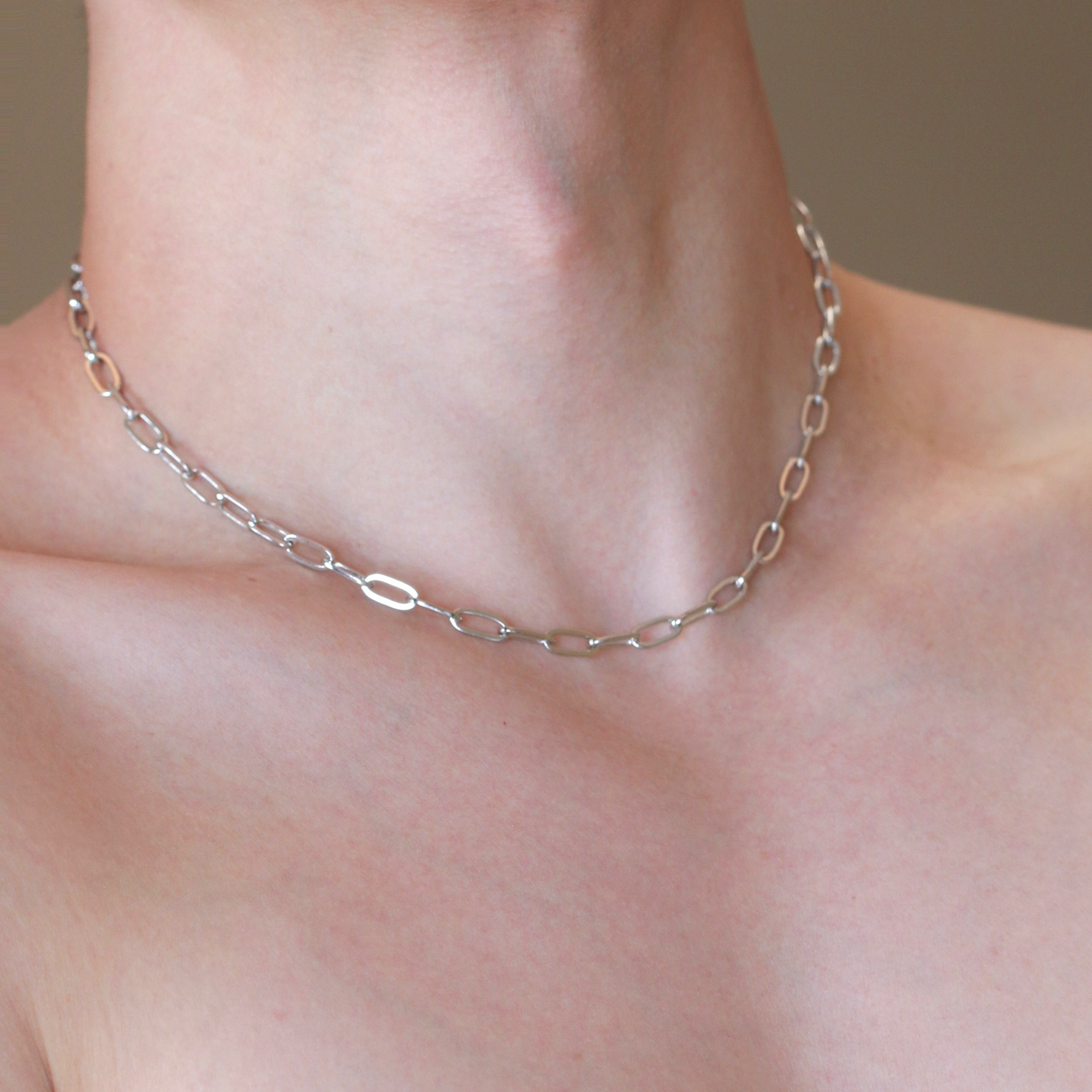 男女中性925纯银项链毛衣链时尚潮牌大号O字链加粗款回形针项链