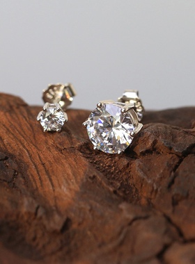 男士女式同款925纯银大号锆石钻石面耳钉超闪白金色方形圆形耳饰