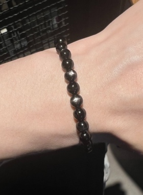 男士女士天然金运石好运石黑色闪金财运亨通手链手串纯银扣