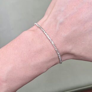 男士女式925纯银碎银子手链粗款2.5mm银色简约款带延长链可定制