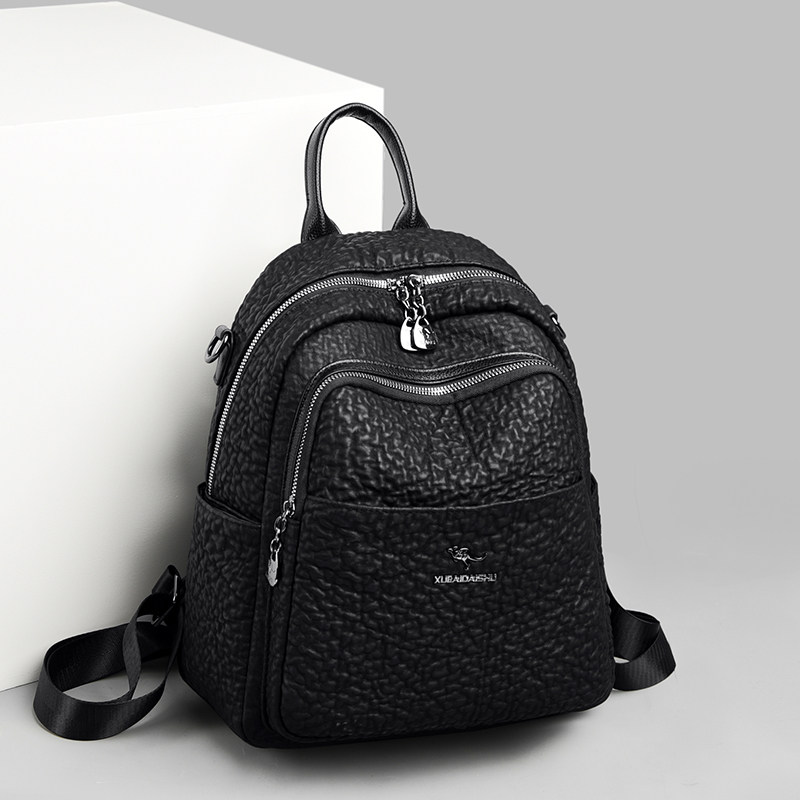 正品高级感真皮双肩包女2025新款大容量休闲女包牛皮小背包百搭潮