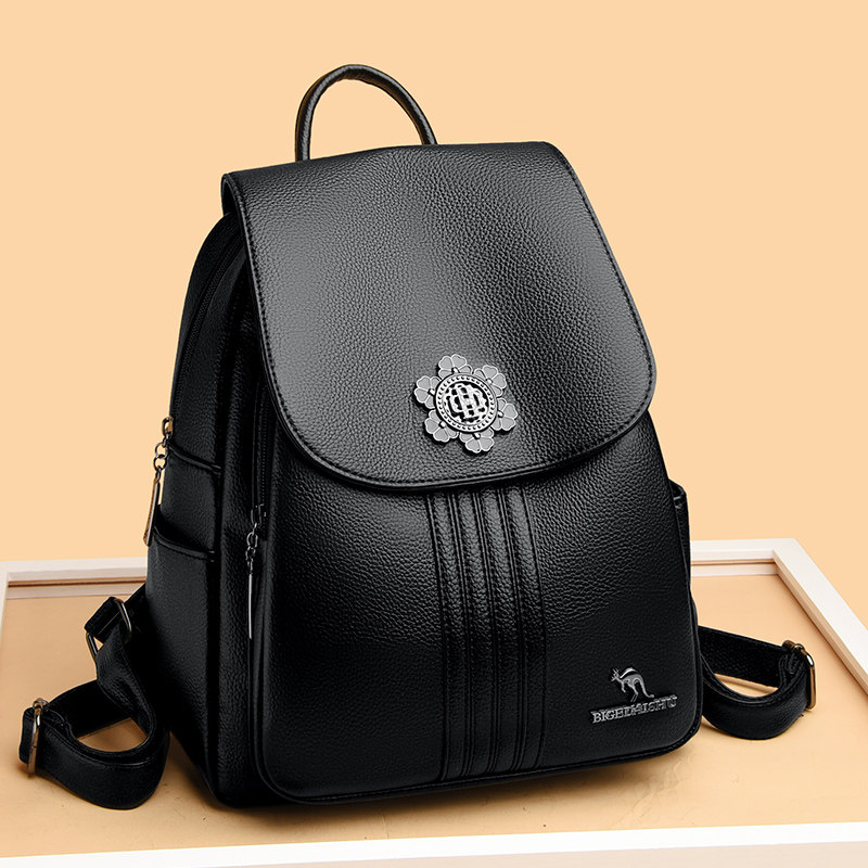 真皮双肩包女2025新款休闲百搭牛皮软皮女士包时尚大容量旅行背包