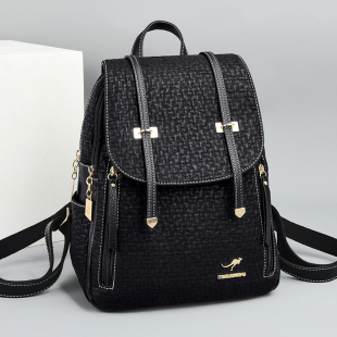 双肩包女2025新款真皮时尚背包韩版百搭女士通勤黑色软皮旅行书包