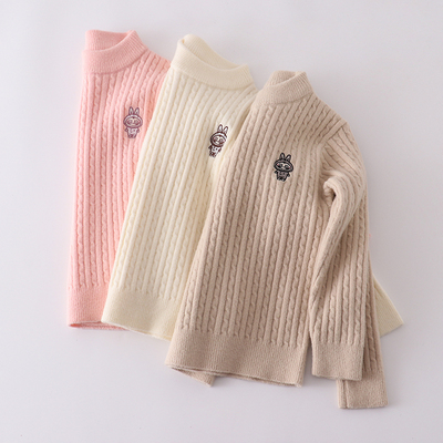 儿童新款圆领毛衣男女童中领麻花针织打底衫秋冬宝宝内搭套头线衫