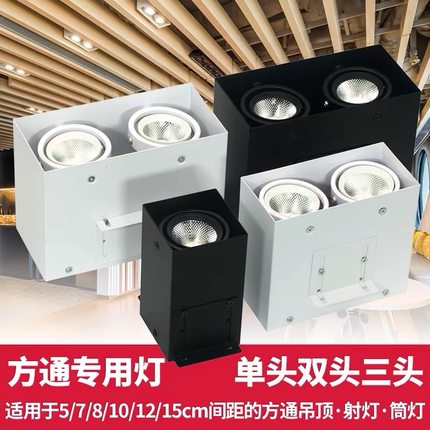 led铝方通专用射灯方形双头三头筒灯超亮商用店铺吊顶格栅斗胆灯
