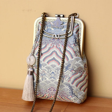 Tassel Handmade Silk Silver Cliff Chinese Style Retro Crossbody Small Handbag with Clasp for Cheongsam Women's Bag
