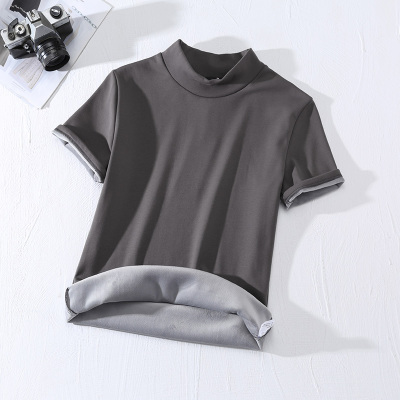 男士短袖纯棉加绒保暖打底短T恤