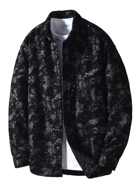 美式提花工装衬衫男士秋冬季新款潮牌痞帅高级感休闲衬衣外套Z789