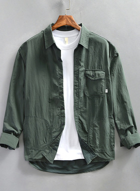 山系速干透气长袖衬衫男士美式休闲百搭纯色工装衬衣薄款外套Z994