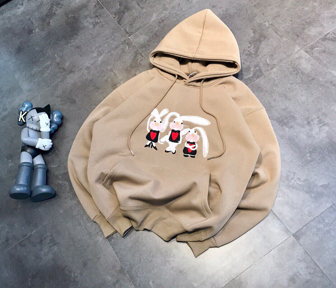 秋冬新款韩版ins潮兔子图案宽松加绒连帽卫衣男女同款长袖上衣潮