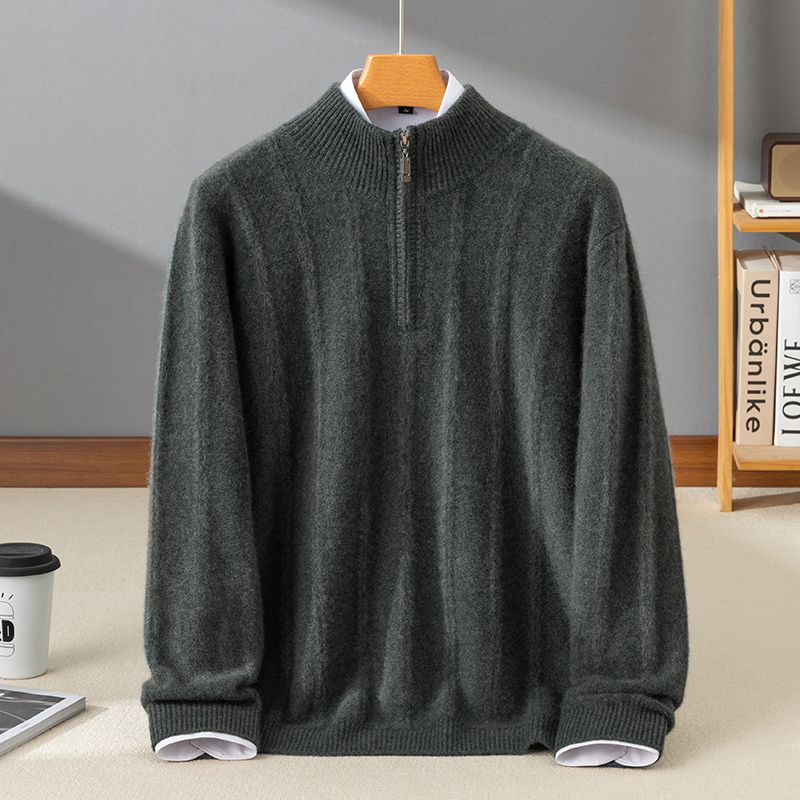 商务休闲亲肤baby小山羊绒男半高拉链针织宽松内搭打底衫套头毛衣