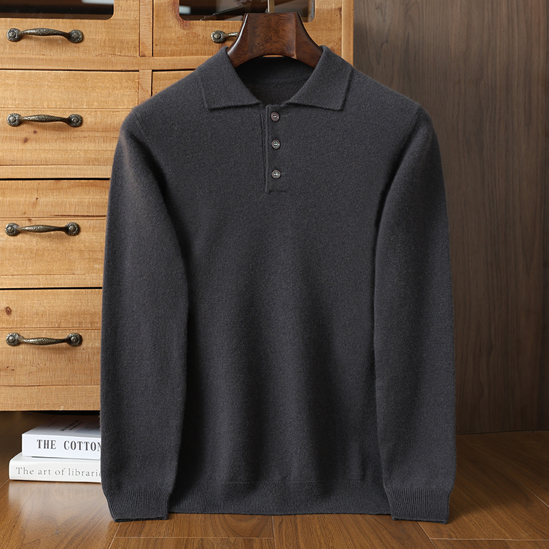 高品质男士商务POLO衫35%羊绒混纺长袖保暖舒适简约大气男装