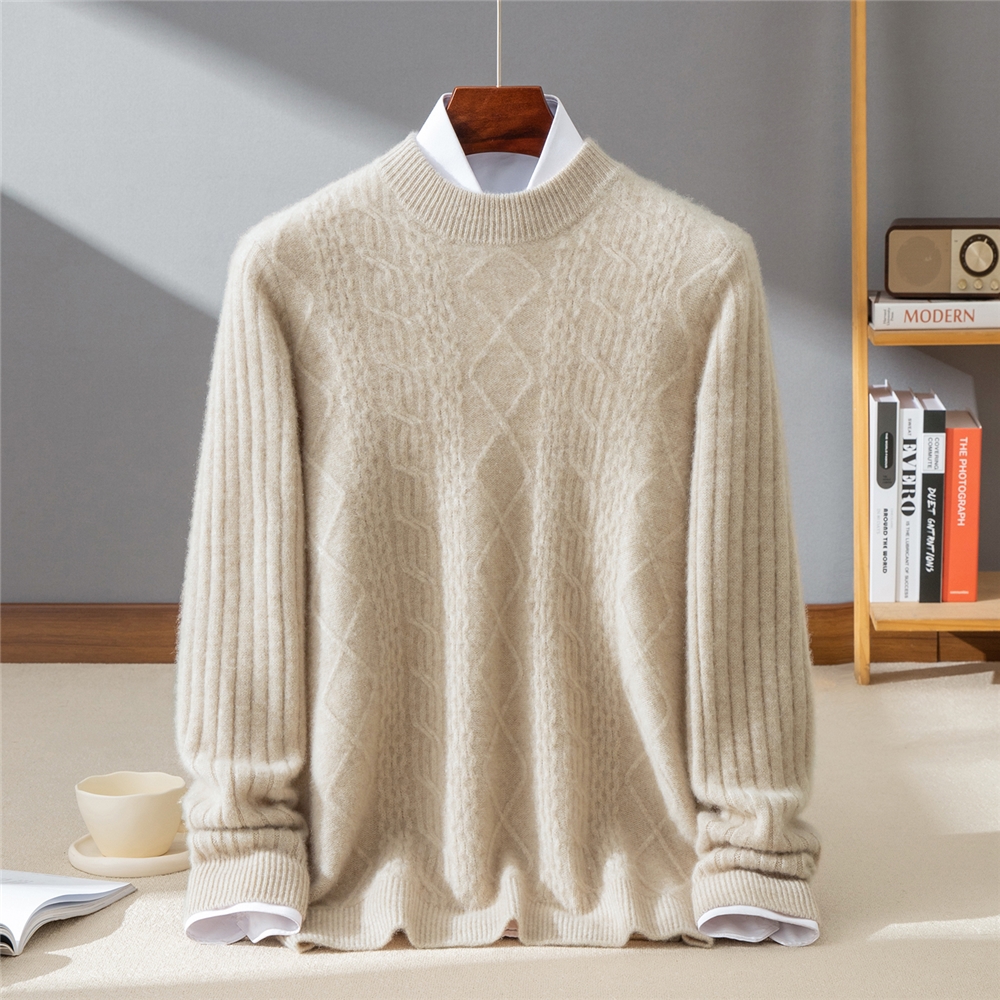 七针加厚绞花复古半高领休闲男山羊绒衫25秋冬新款保暖针织毛衣