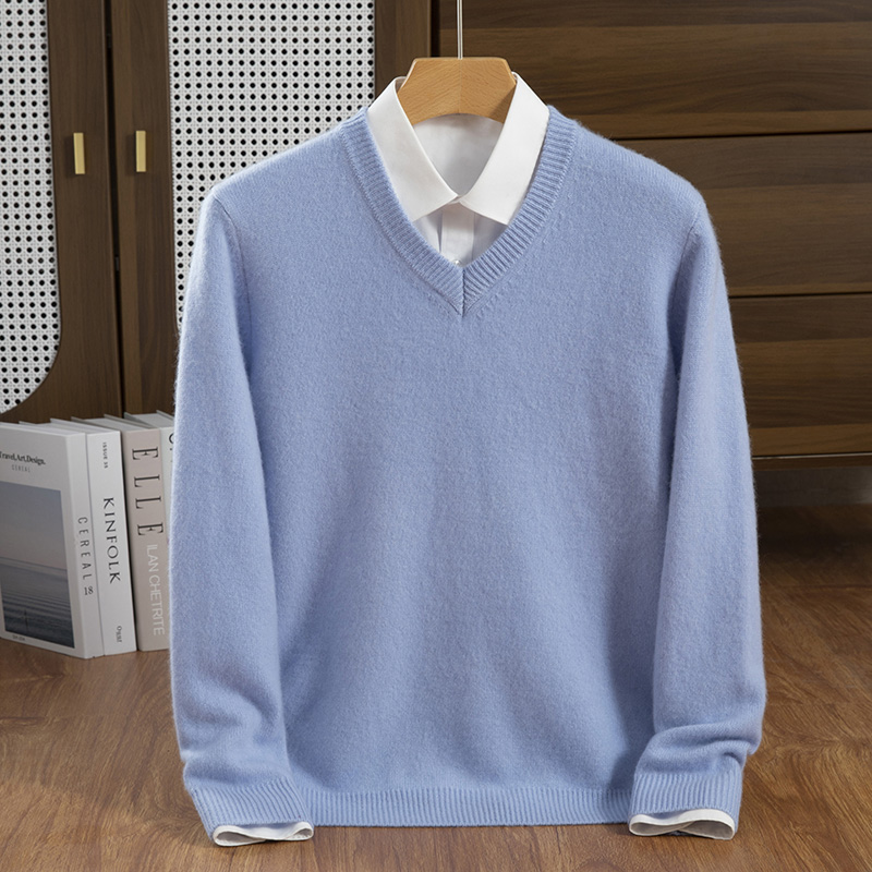 秋冬季35%羊绒休闲商务百搭7针加厚V领羊绒衫男装
