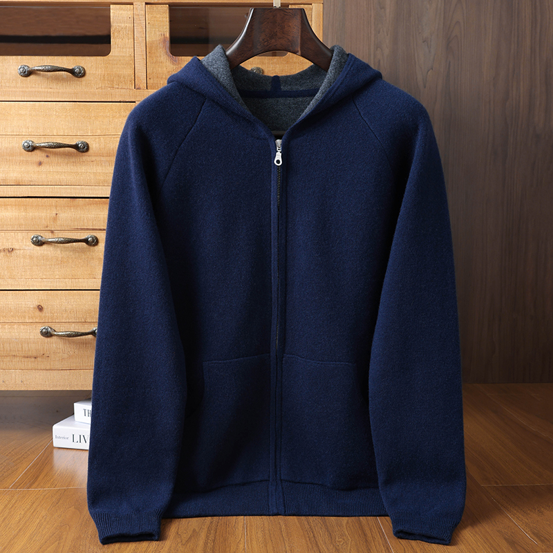 时尚男士双色空气层羊绒帽衫舒适保暖经典百搭男装