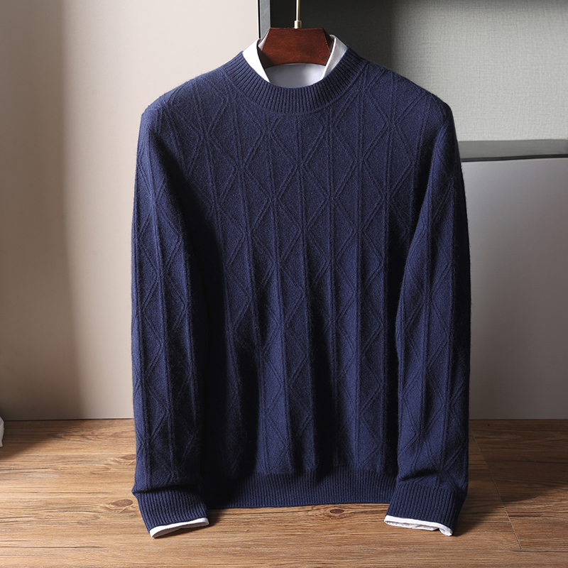 时尚男士羊绒套衫圆领简约纯色高品质35%羊绒保暖舒适男装