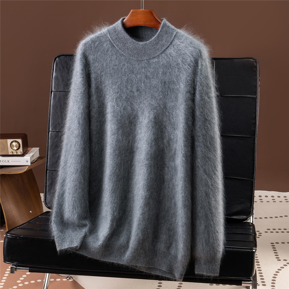 半高领拉绒100%纯羊绒衫男士针织套头毛衣长袖气质商务秋冬新款