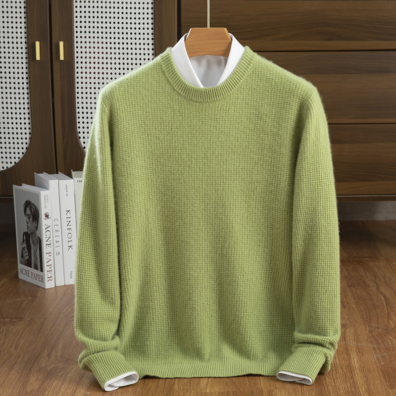 100%纯羊毛衫男士圆领加厚纯色针织衫毛衣商务休闲冬季打底羊绒衫