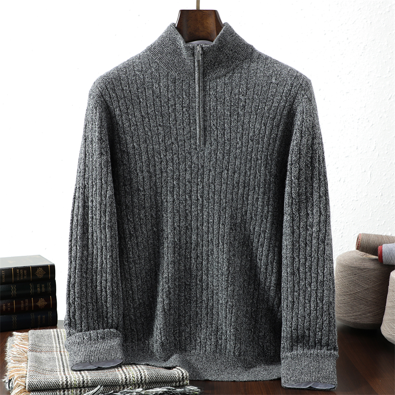 2025年秋季长袖半拉链麻花半高领时尚休闲