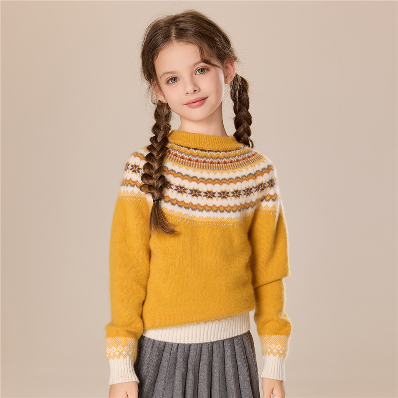 秋冬7针半身费尔岛时尚百搭通勤简约儿童羊绒衫休闲毛衣新款童装