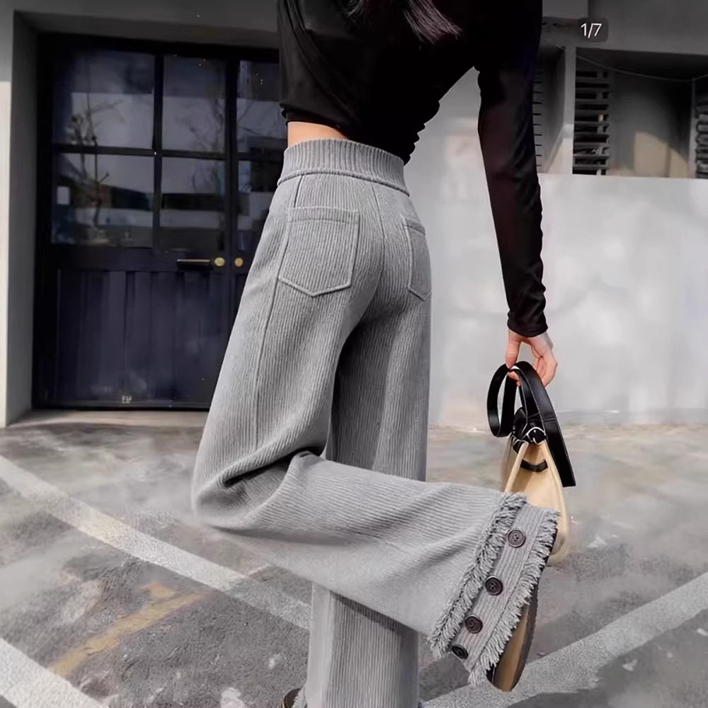 现货 灰色高腰阔腿裤女2025冬季新款复古加厚显瘦垂感休闲直筒裤,女装/女士精品,大码裤装,淘宝优惠券,粉丝福利购,淘宝优惠卷
