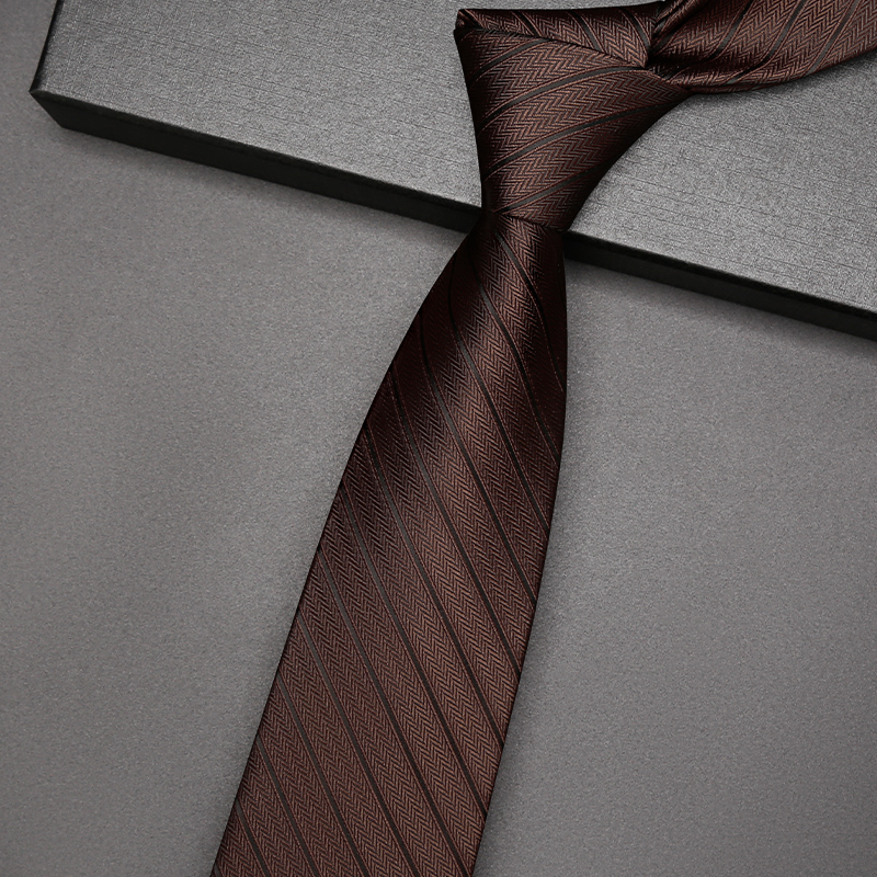 领带男棕色条纹正装商务咖色人字纹结婚新郎手打西装衬衫配1120z