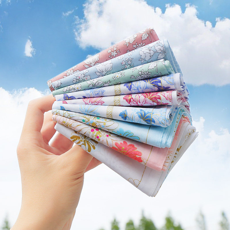 女士手帕随身花手绢女正方形纯棉小方巾擦汗吸汗古风樱花全棉高端