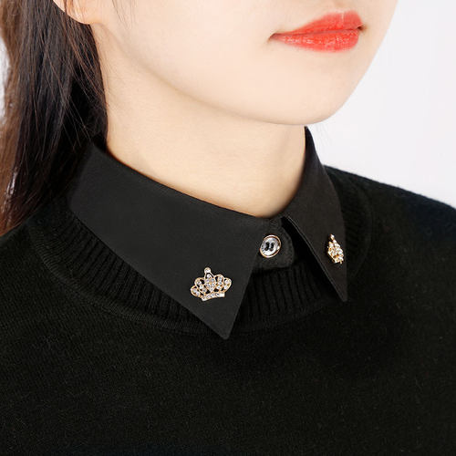 百搭风黑色可拆卸皇冠领针假领子