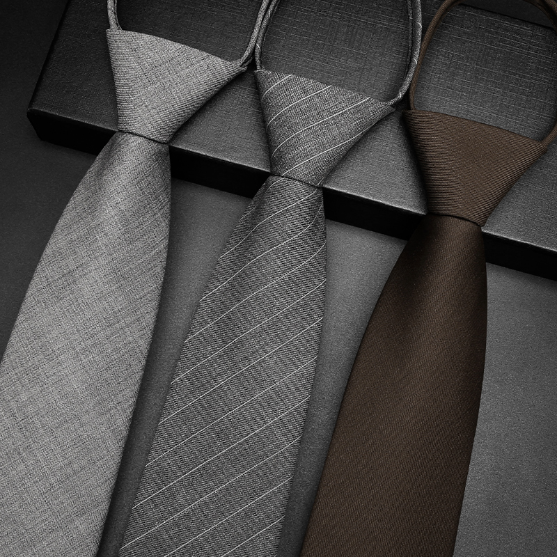男士灰色咖色领带正装商务衬衫拉链式免打结新郎结婚1120z