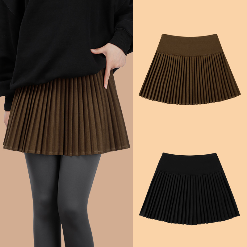毛呢半身裙女2025新款冬叠穿下摆卫衣打底遮臀神器鲨鱼裤百褶裙