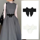 newfeona腰带腰封女士黑色大蝴蝶结连衣裙子装 饰配饰弹力松紧收腰