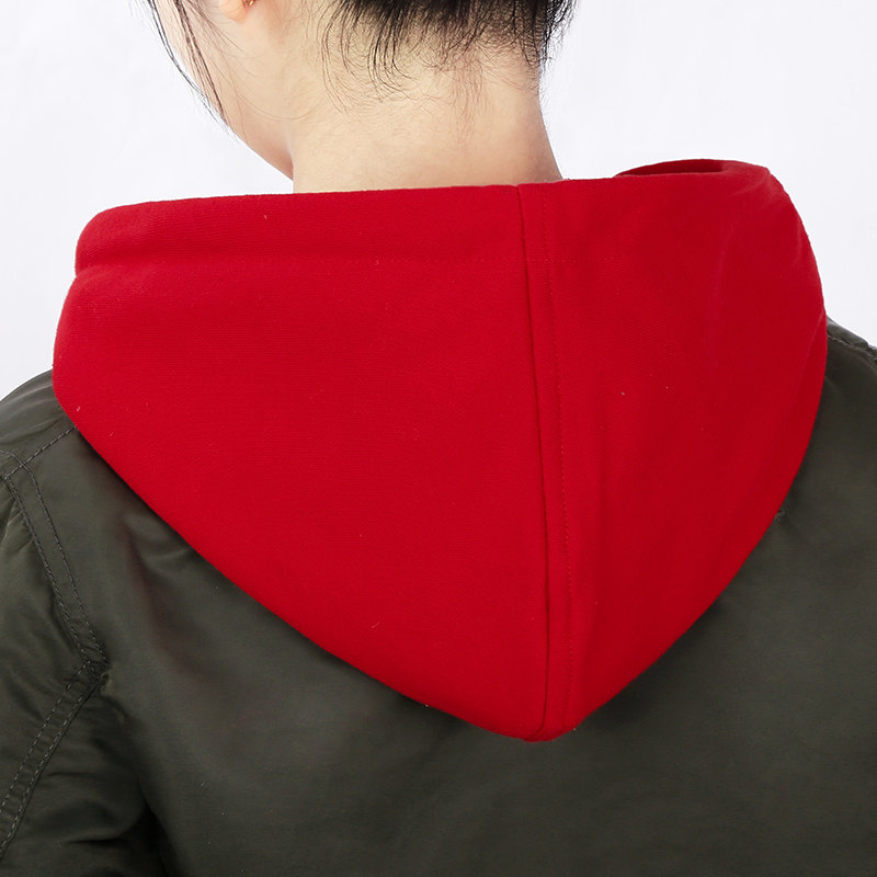 假领子女卫衣连帽抽绳带帽红色棉