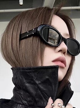gm明星同款时尚韩版椭圆形遮阳墨镜女款复古猫眼太阳眼镜男高级感