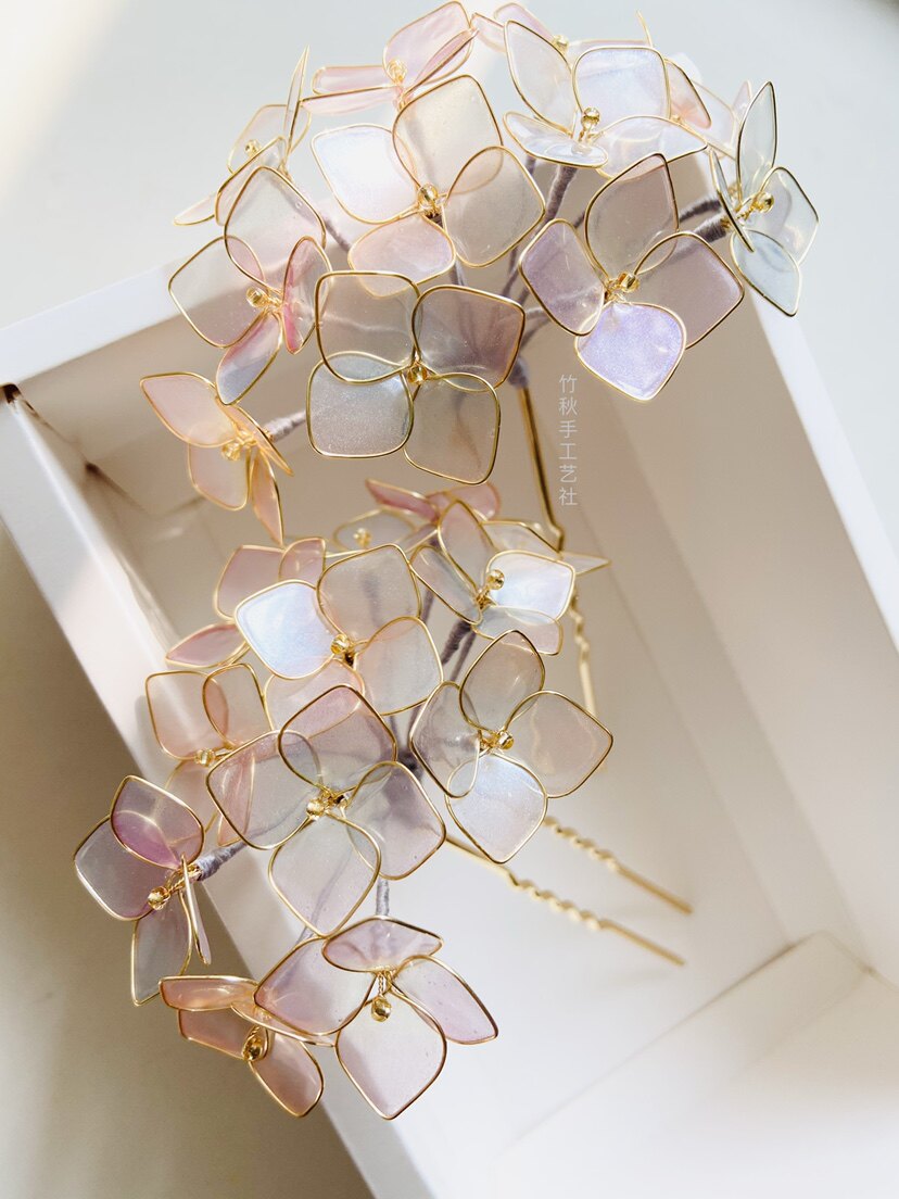 手工艺造花液 紫阳花 幻彩色  发簪发梳发夹汉服古风日常和风头饰