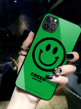 时尚iPhone15手机壳橙色笑脸16proMax绿色苹果14情侣12玻璃11高级感XR男女款78plus适用华为mate60/p50小米13