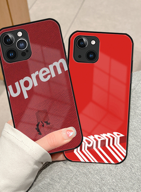 新款红色iPhone14promax手机壳潮牌苹果11玻璃12高级感13promax男女款XR个性78plus适用华为mate50/p40小米13