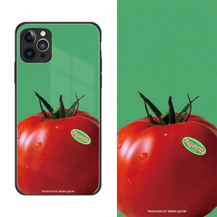 ins风趣味西红柿iPhone16promx手机壳夏日苹果15pro小清新14全包玻璃13mini小众甜美11pro创意华为mate70pro
