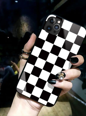 个性phone16手机壳黑白格子17proMax苹果14/13棋盘格12小香风11玻璃78plus适用华为Pura80pro小米15pro保护套