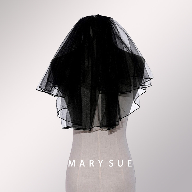 玛丽苏*哥特头纱道具lolita头纱黑色旅拍小头纱短款双层带插梳