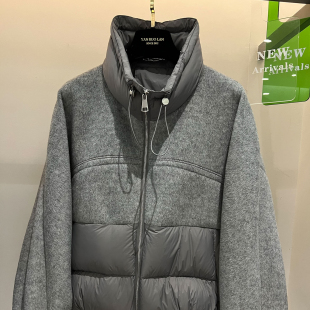 欧货高端立领毛呢拼接短款羽绒服女冬季加厚保暖休闲90白鹅绒外套