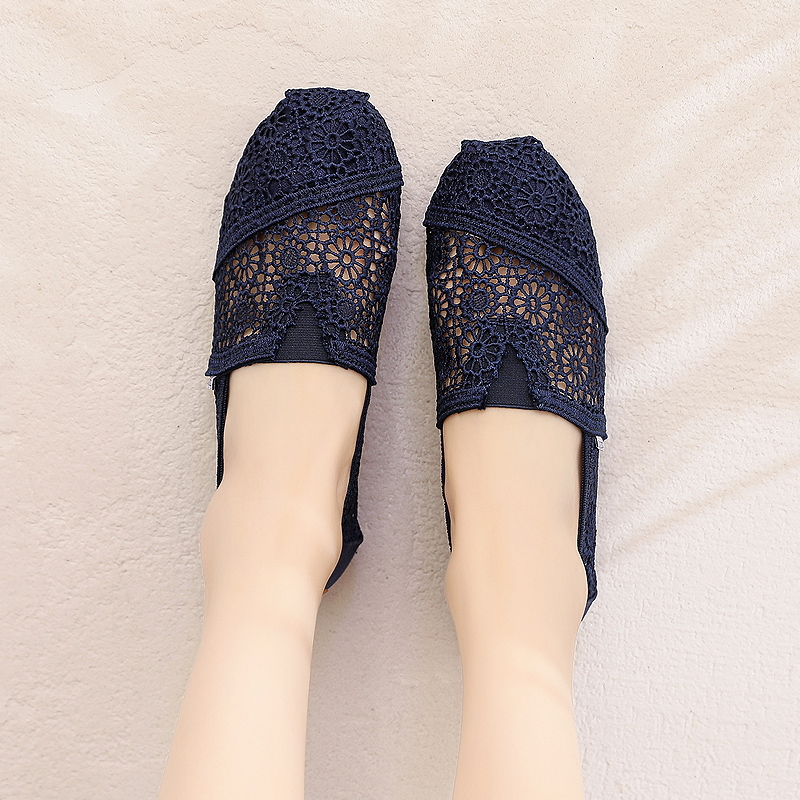 渔夫鞋女2025新款夏季单一脚蹬正牌老北京布鞋女镂空蕾丝网面鞋女