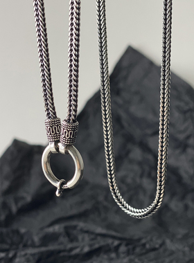 不拘S925纯银平安纹佛牌链男士项链唐卡吊坠挂绳符管毛衣链长款