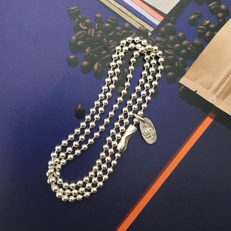 不拘925纯银情侣工装风珠仔项链