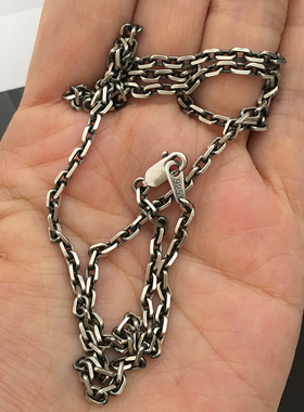 不拘925纯银2.7mm太角链男款潮项链作旧镀白金素链锁骨颈链挂戒指