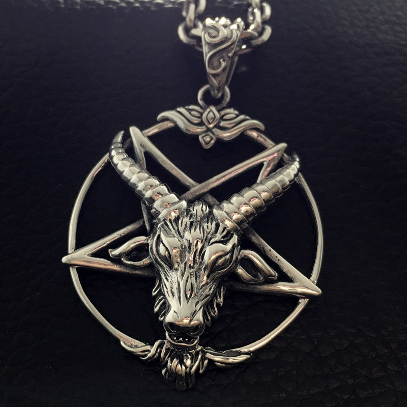 不拘s925纯银五芒星山羊头男士吊坠复古嘻哈项链朋克时尚个性