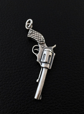 不拘S925纯银磨旧手qiang男士吊坠欧美朋克个性项坠