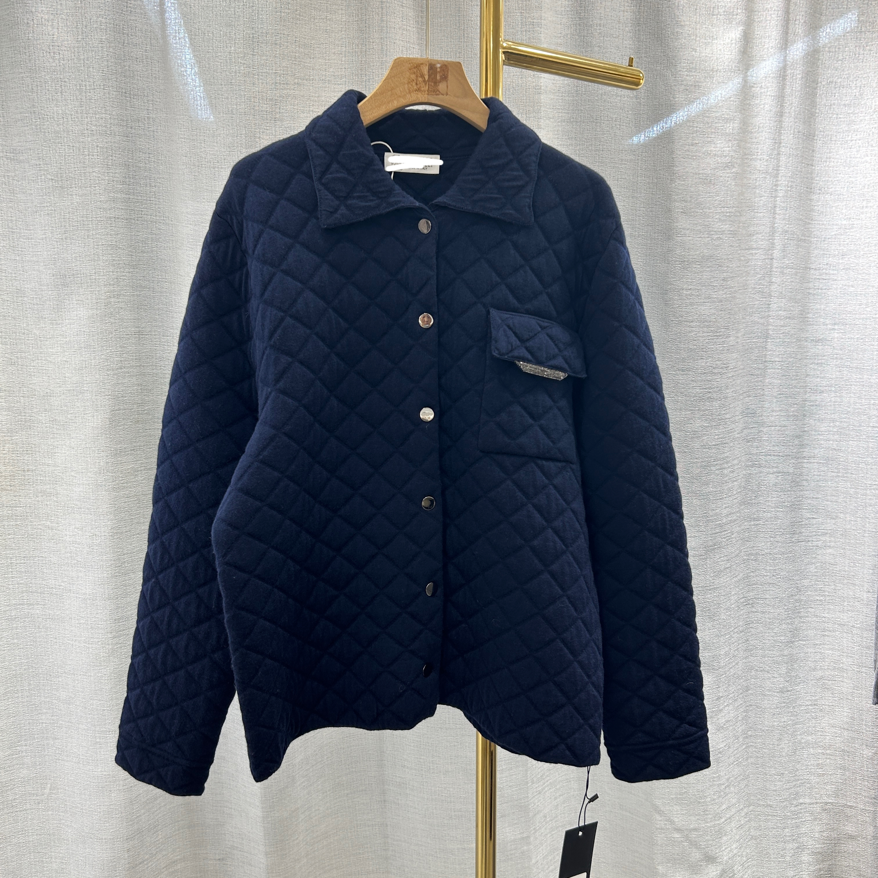 BC秋冬新品保暖显瘦百搭100%羊毛毛衣针织外套夹棉夹克女菱格棉衣