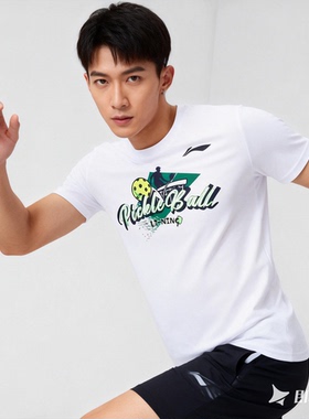 李宁匹克球系列男子运动休闲简约圆领套头短袖T恤AHSUF87