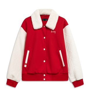 李宁日进斗金系列女宽松舒适休闲百搭棉夹克AJMU012 B品