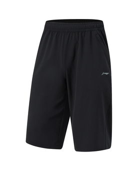 李宁男子夏季健身系列七分裤简约休闲训练速干运动裤AKQU405-B品